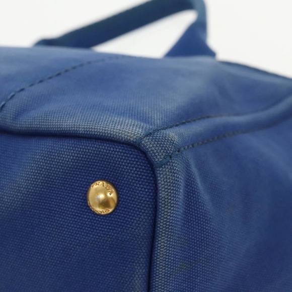 PRADA Canapa MM Hand Bag Canvas Blue Gold Auth 101425 - Picture 16 of 16